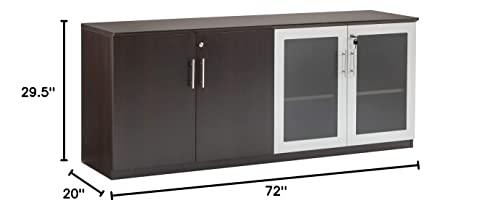 Mayline MVLCLDC Medina Low Wall Cabinet with Wood and Glass Doors, 72"W, Mocha Laminate