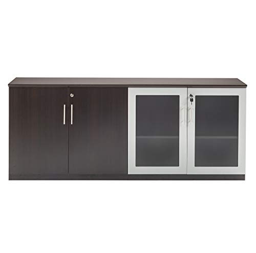 Mayline MVLCLDC Medina Low Wall Cabinet with Wood and Glass Doors, 72"W, Mocha Laminate