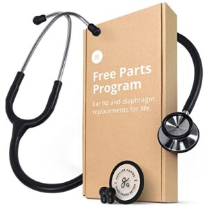greater goods premium dual-head stethoscope - affordable, clinical grade option for doctors, nurses, students, or in the first aid kit for home (black + stainless steel (sale))