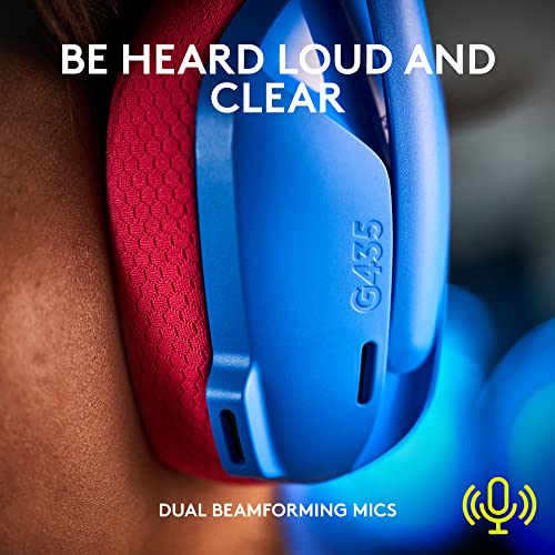 Logitech G435 LIGHTSPEED and Bluetooth Wireless Gaming Headset - Lightweight over-ear headphones, built-in mics, 18h battery, compatible with Dolby Atmos, PC, PS4, PS5, Nintendo Switch, Mobile - Blue