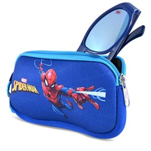 Marvel Spiderman Kids Sunglasses with Kids Glasses Case, Protective Toddler Sunglasses (Spider Blue)