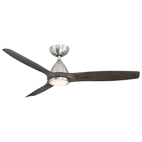 Skylark Smart Indoor and Outdoor 3-Blade Ceiling Fan 54in Brushed Nickel/Ebony 3000K LED Light Kit and Remote Control works with Alexa and iOS or Android App