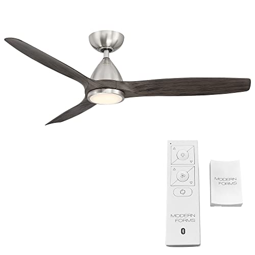 Skylark Smart Indoor and Outdoor 3-Blade Ceiling Fan 54in Brushed Nickel/Ebony 3000K LED Light Kit and Remote Control works with Alexa and iOS or Android App