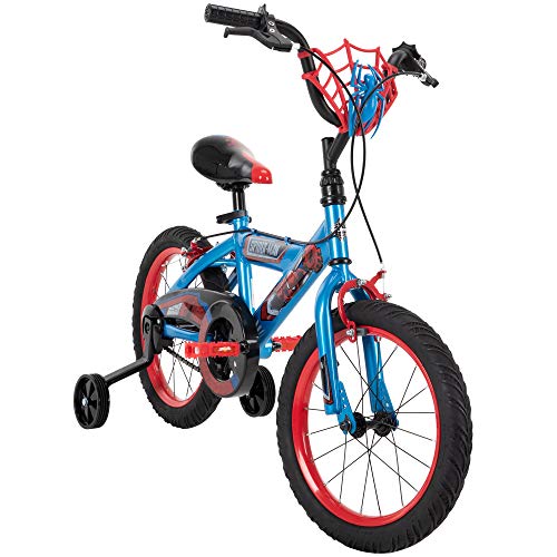 Huffy Marvel Spider-Man Kid Bike Quick Connect Assembly, Web Plaque & Training Wheels, 16" Blue