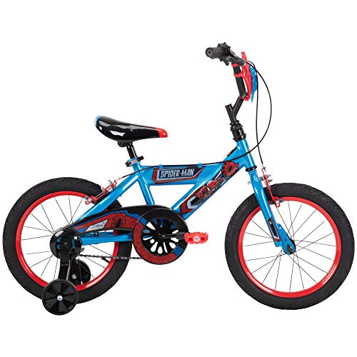 Huffy Marvel Spider-Man Kid Bike Quick Connect Assembly, Web Plaque & Training Wheels, 16" Blue