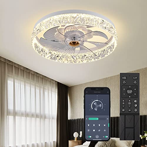 Fszdorj 2023 Upgraded Ceiling Fan F098 White Ceiling Fans with Lights App & Remote Control, Timing & 3 Led Color Led Ceiling Fan, 6 Wind Speeds Modern Ceiling Fan for Bedroom, Living Room, Small Room