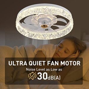 Fszdorj 2023 Upgraded Ceiling Fan F098 White Ceiling Fans with Lights App & Remote Control, Timing & 3 Led Color Led Ceiling Fan, 6 Wind Speeds Modern Ceiling Fan for Bedroom, Living Room, Small Room