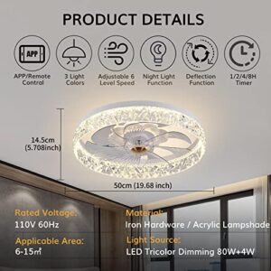 Fszdorj 2023 Upgraded Ceiling Fan F098 White Ceiling Fans with Lights App & Remote Control, Timing & 3 Led Color Led Ceiling Fan, 6 Wind Speeds Modern Ceiling Fan for Bedroom, Living Room, Small Room