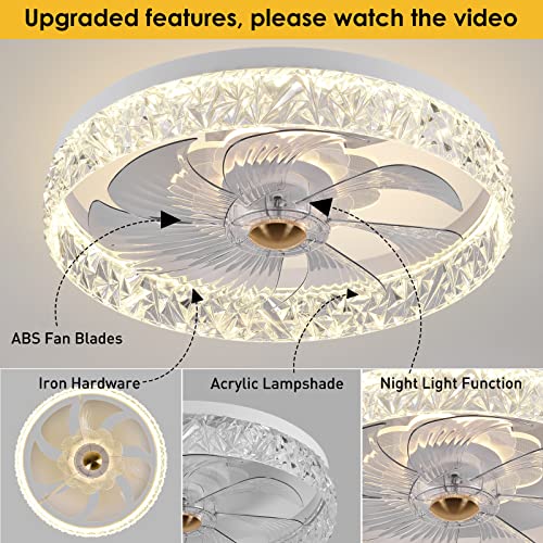 Fszdorj 2023 Upgraded Ceiling Fan F098 White Ceiling Fans with Lights App & Remote Control, Timing & 3 Led Color Led Ceiling Fan, 6 Wind Speeds Modern Ceiling Fan for Bedroom, Living Room, Small Room