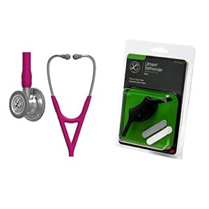 3m littmann cardiology iv diagnostic stethoscope, standard-finish chest piece, raspberry tube, stainless stem and headset, 27 inch, 6158 & 40007 stethoscope identification tag, black