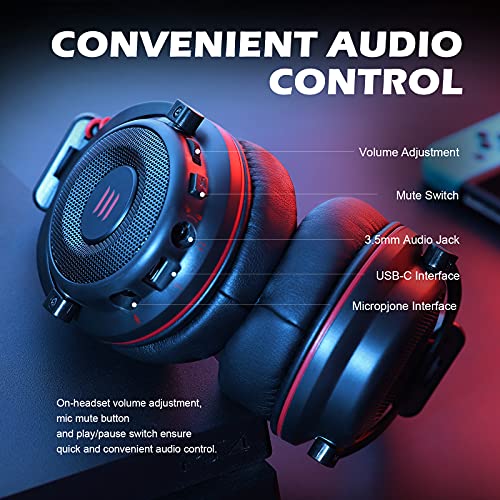 EKSA E900 Pro USB Gaming Headset for PC - Computer Headset with Detachable Noise Cancelling Microphone, 7.1 Surround Sound, 50MM Driver - Wired Headphones for PS4/PS5, Xbox One, Switch, Laptop