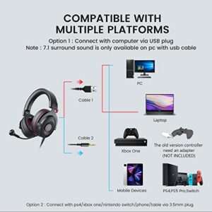 EKSA E900 Pro USB Gaming Headset for PC - Computer Headset with Detachable Noise Cancelling Microphone, 7.1 Surround Sound, 50MM Driver - Wired Headphones for PS4/PS5, Xbox One, Switch, Laptop