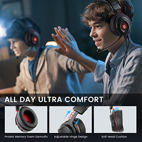 EKSA E900 Pro USB Gaming Headset for PC - Computer Headset with Detachable Noise Cancelling Microphone, 7.1 Surround Sound, 50MM Driver - Wired Headphones for PS4/PS5, Xbox One, Switch, Laptop