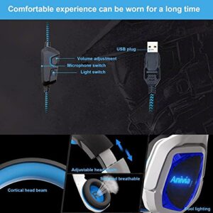 Anivia New Updated Wired Over-Ear Headphones - USB 7.1 Gaming Headset with Microphone, Stereo Surround Sound, Noise Isolating, Bass, LED Lights for PC Computer Mac