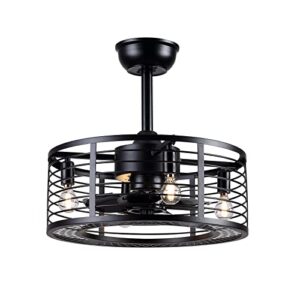 dannilong ceiling fans with lights - modern enclosed ceiling fan indoor with remote control, black caged industrial ceiling fan light kit for living room, bedroom, kitchen (stripped)