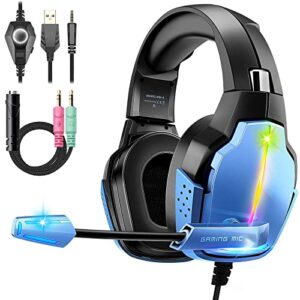 camdive gaming headset for ps4 ps5 pc xbox one, 3d stereo sound ps5 headset, noise-cancelling over ear gaming headphones with mic for switch laptop mobile… (blue)