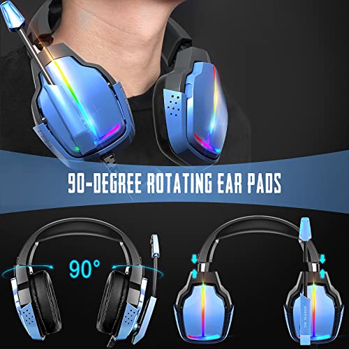 CamDive Gaming Headset for PS4 PS5 PC Xbox One, 3D Stereo Sound PS5 Headset, Noise-Cancelling Over Ear Gaming Headphones with Mic for Switch Laptop Mobile… (Blue)