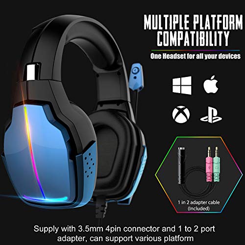 CamDive Gaming Headset for PS4 PS5 PC Xbox One, 3D Stereo Sound PS5 Headset, Noise-Cancelling Over Ear Gaming Headphones with Mic for Switch Laptop Mobile… (Blue)