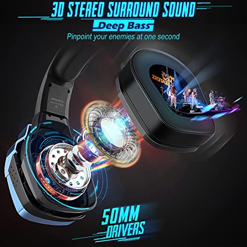 CamDive Gaming Headset for PS4 PS5 PC Xbox One, 3D Stereo Sound PS5 Headset, Noise-Cancelling Over Ear Gaming Headphones with Mic for Switch Laptop Mobile… (Blue)