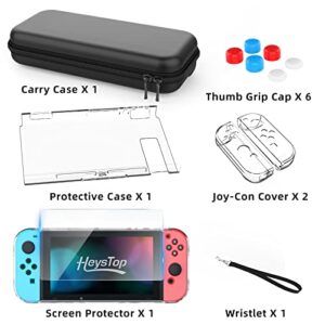 HEYSTOP Switch Case Compatible with Nintendo Switch, 9 in 1 Accessories kit with Carrying Case, Dockable Protective Case, HD Screen Protector and 6pcs Thumb Grips Caps