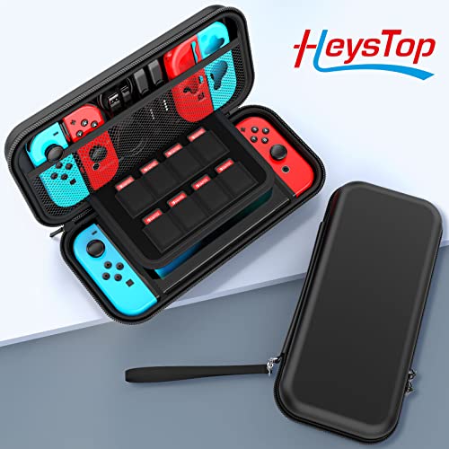 HEYSTOP Switch Case Compatible with Nintendo Switch, 9 in 1 Accessories kit with Carrying Case, Dockable Protective Case, HD Screen Protector and 6pcs Thumb Grips Caps