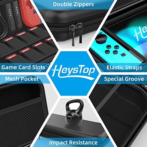 HEYSTOP Switch Case Compatible with Nintendo Switch, 9 in 1 Accessories kit with Carrying Case, Dockable Protective Case, HD Screen Protector and 6pcs Thumb Grips Caps