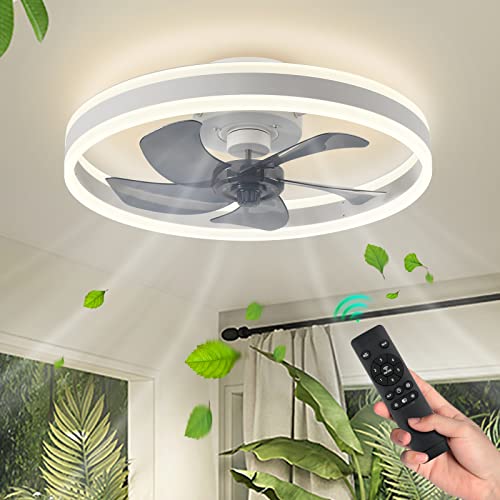 AHAWILL Modern Ceiling Fan with Light,Mute LED Dimmable Ceiling Fans with Remote Control,6 Speeds Reversible 60W Contemporary Ceiling Fan for Bedroom,Study Room,Dining Room,etc.(19.7" White)