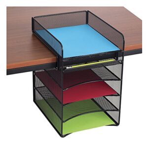 safco products onyx mesh 5-tray underdesk hanging organizer 10.25"w x 12.37"d x 14.37"h easy assembly black powder coat finish durable steel mesh construction 20 lb capacity