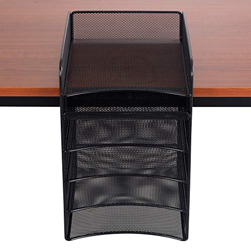 Safco Products Onyx Mesh 5-Tray Underdesk Hanging Organizer 10.25"W x 12.37"D x 14.37"H Easy Assembly Black Powder Coat Finish Durable Steel Mesh Construction 20 lb Capacity