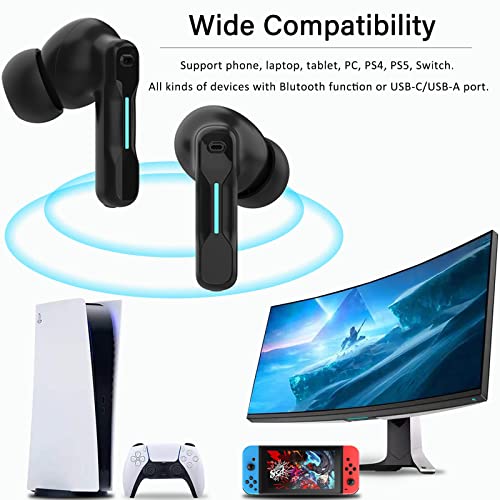 Middle Rabbit SW4 Wireless Gaming Earbuds for PC PS4 PS5 Switch Mobile - 2.4G Dongle & Bluetooth - 40ms Low Latency - Headphones with Built-in Microphone - 4 Mics PC Earbuds - PS4 PS5 Headset