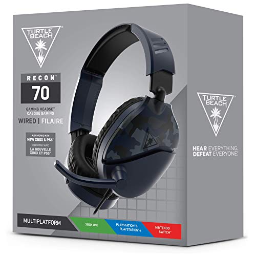 Turtle Beach Recon 70 Multiplatform Gaming Headset for Xbox Series X| S, Xbox One, PS5, PS4, PlayStation, Nintendo Switch, Mobile, & PC with 3.5mm-Flip-to-Mute Mic, 40mm Speakers-Blue Camo