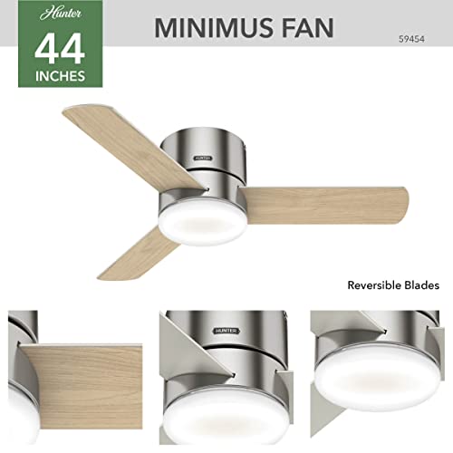 Hunter Fan Company 44" LED Kit 59454 Minimus 44 Inch Low Profile Ultra Quiet Ceiling Fan with Energy Efficient Light and Remote Control, Brushed Nickel Finish