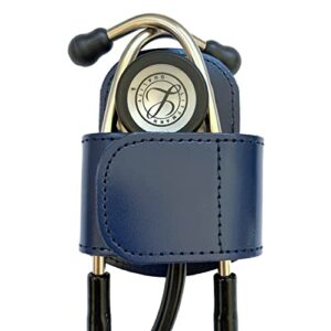 stethoscope holder with velcro closure and padded hip/belt clip (navy) for littmann - genuine leather universal stethoscope holster