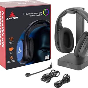 ANSTEN 【2023 Upgraded】 Wireless Gaming Headset for PS4/PS5/PC/Switch, Gaming Headphones with 2.4G Transmitter Charging Stand, Low Latency, 50MM Drivers, 7.1 Surround Sound, Noise Canceling Mic