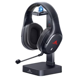 ansten 【2023 upgraded】 wireless gaming headset for ps4/ps5/pc/switch, gaming headphones with 2.4g transmitter charging stand, low latency, 50mm drivers, 7.1 surround sound, noise canceling mic