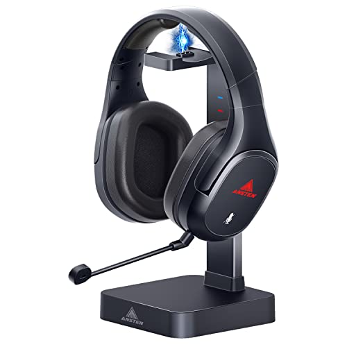 ANSTEN 【2023 Upgraded】 Wireless Gaming Headset for PS4/PS5/PC/Switch, Gaming Headphones with 2.4G Transmitter Charging Stand, Low Latency, 50MM Drivers, 7.1 Surround Sound, Noise Canceling Mic