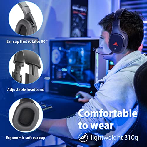 ANSTEN 【2023 Upgraded】 Wireless Gaming Headset for PS4/PS5/PC/Switch, Gaming Headphones with 2.4G Transmitter Charging Stand, Low Latency, 50MM Drivers, 7.1 Surround Sound, Noise Canceling Mic