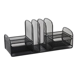 safco 3263bl onyx mesh desk organizer with three vertical sections/two baskets, black, 7.8" x 17" x 6.8"