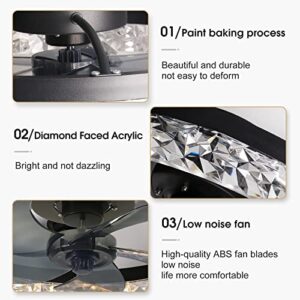 KINDLOV Modern Indoor Flush Mount Ceiling Fan with Lights,Dimmable Low Profile Ceiling Fans with Remote Control,Smart 3 Light Color Change and 6 Speeds for Bedroom Living Room Kitchen, Black
