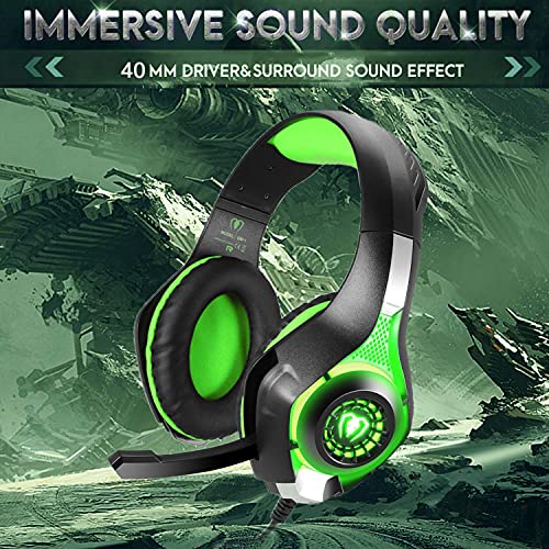 BlueFire 3.5mm PS4 Gaming Headset Headphone with Microphone and LED Light Compatible with Playstation 4, PS5, Xbox one, PC (Green)