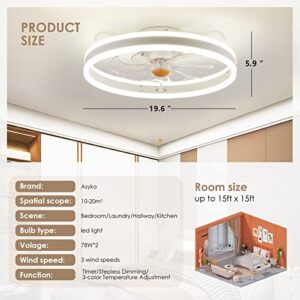 Ceiling Fans with Lights Low Profile - Flush Mount Modern Ceiling Fans with Lights Remote - 20” Asyko Bladeless Enclosed Ceiling Fans, Small Smart Ceiling Fans for Bedroom, Living Room and Kitchen…