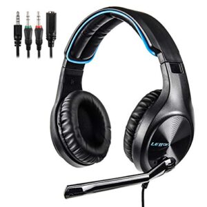 letton l6 3.5mm gaming headset stereo over ear wired noise canceling headphones,deep bass volume control xbox one ps4 pc mac headphones with microphone for laptop nintendo switch games (blue)