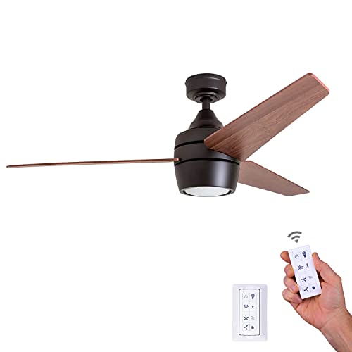 Honeywell Ceiling Fans Eamon - 52-in Modern Indoor Fan with Remote Control - LED Ceiling Fan with Light - Modern Room Fan with Dual Finish Blades - Model 50603-01 (Bronze)