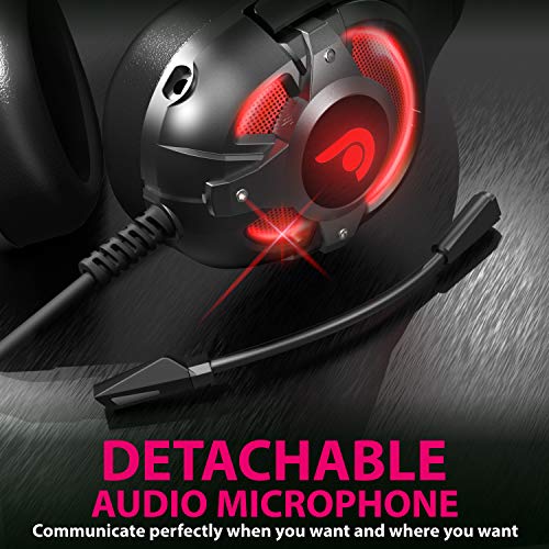 Fosmon Gaming Headset with Detachable Microphone, (50mm NdFeb Magnetic Driver) Strong Bass Over Ear Headphone with Ergonomic Headband Compatible with Xbox PS5 Nintendo Switch PC Laptop Desktop Mac