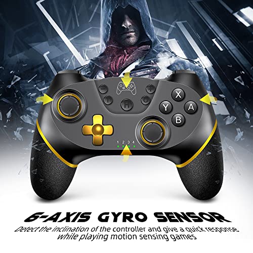 Miss Home Switch Controller Wireless, Gaming Pro Controller for Switch/Switch Lite/Switch OLED, Switch Remote Gamepad with Joystick (Black Gold)