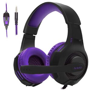 Anivia Computer Wired Over Ear Headphones Updated AH68 Stereo Surround Sound Headsets Gaming Headset with HD Mic, Volume Control, Noise Isolating, Bass, 3.5mm Audio-Jack for Multi-Platforms, Purple