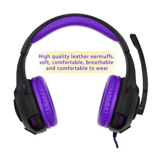 Anivia Computer Wired Over Ear Headphones Updated AH68 Stereo Surround Sound Headsets Gaming Headset with HD Mic, Volume Control, Noise Isolating, Bass, 3.5mm Audio-Jack for Multi-Platforms, Purple