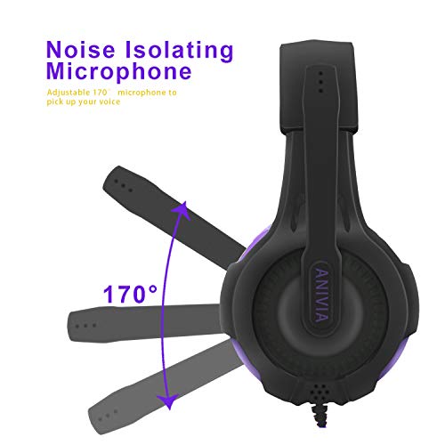 Anivia Computer Wired Over Ear Headphones Updated AH68 Stereo Surround Sound Headsets Gaming Headset with HD Mic, Volume Control, Noise Isolating, Bass, 3.5mm Audio-Jack for Multi-Platforms, Purple