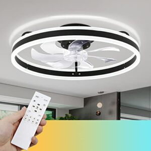 bella depot ceiling fans with lights, low profile ceiling fan with light, flush mount led ceiling fan with dimmable led lights, reversible blades, timing, smart app control for bedroom (black)