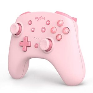pxn wireless switch controller for nintendo switch/switch lite/oled, support ios(16 version only) switch pro controller with turbo, wake-up, nfc, motion, vibration wireless switch controller-pink
